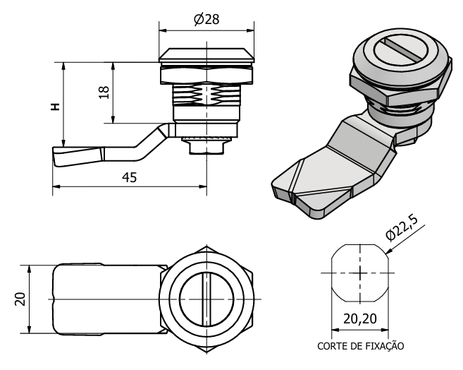 4 Fecho fenda Cromado