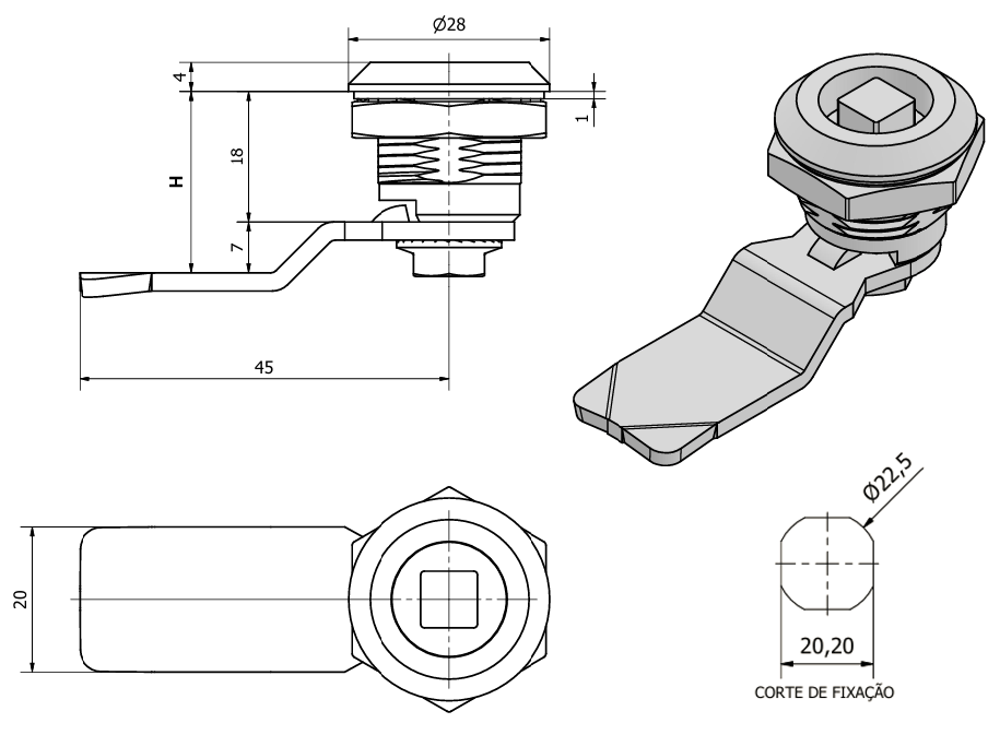 4 Fecho quadrado Cromado