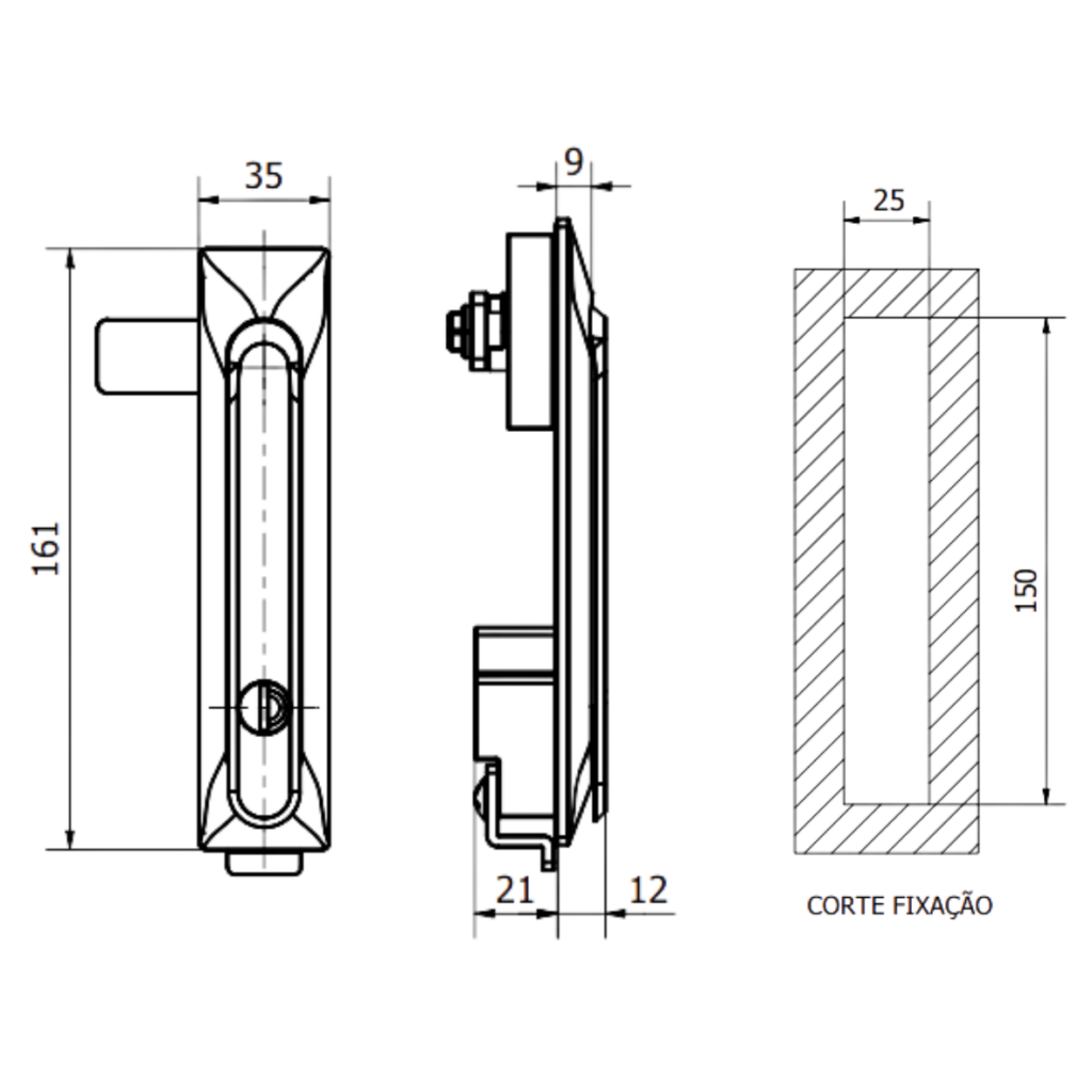 3 Fecho Escamoteavel quarto de volta 160 MM Desenho tecnico