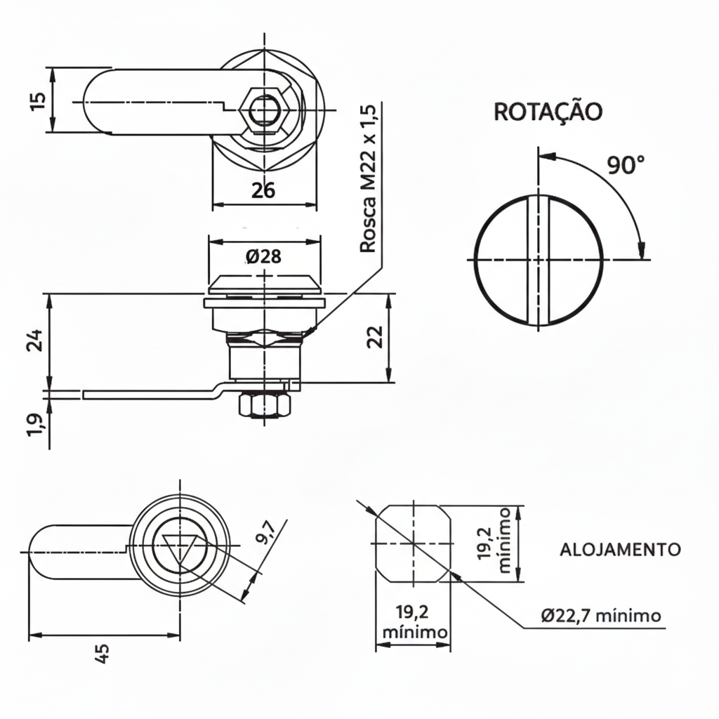 3 Fecho Triangulo em Nylon Desenho Tecnico