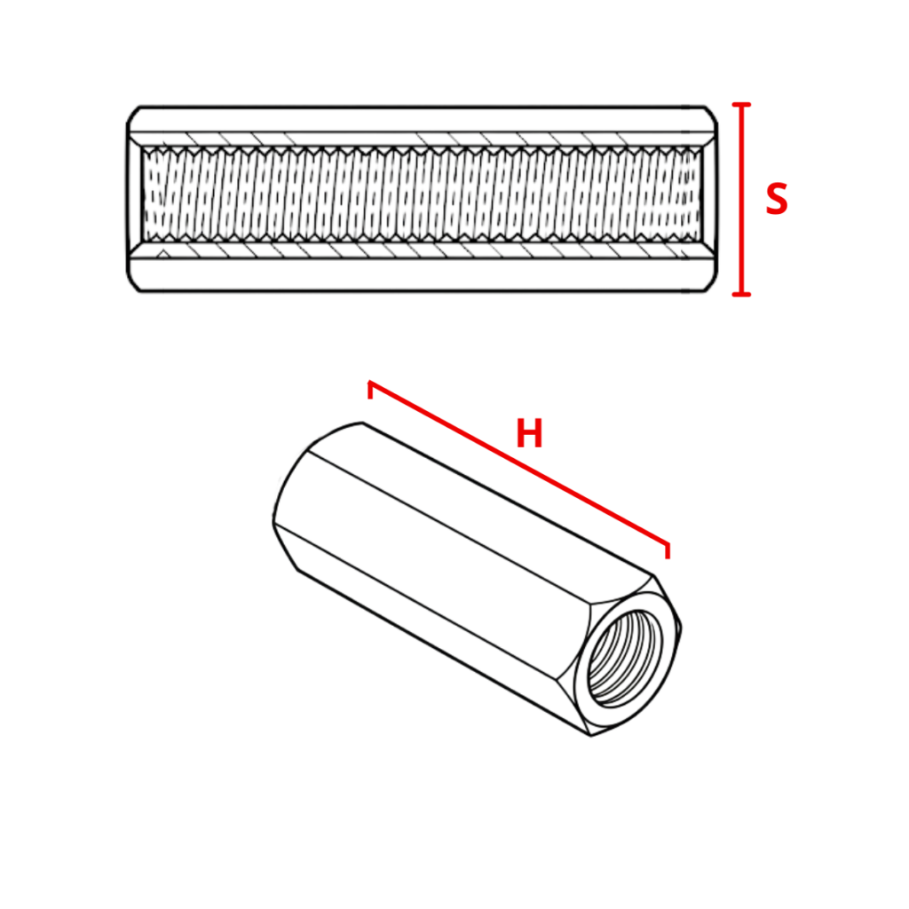 4 Espacadore de Nylon Femea Femea Desenho Tecnico