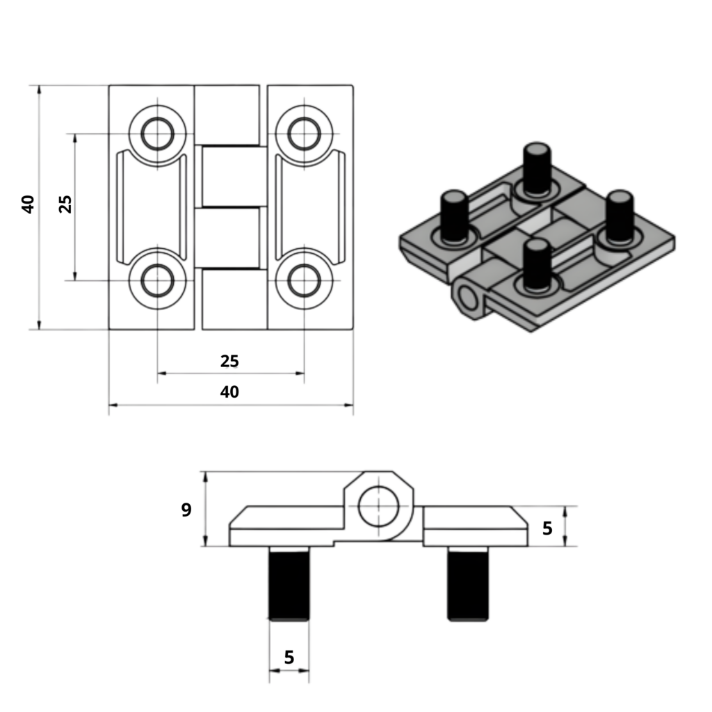 5 Dobradica Plana com Parafuso Inox Desenho Tecnico 40x40 1