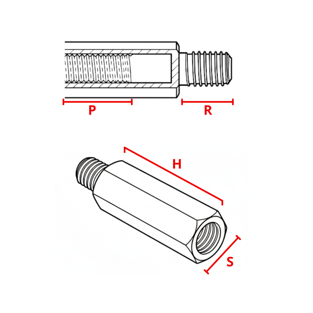 5 Espacadores de Nylon Desenho Tecnico