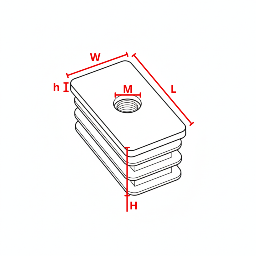 5 Ponteira Retangular com Rosca Desenho Tecnico