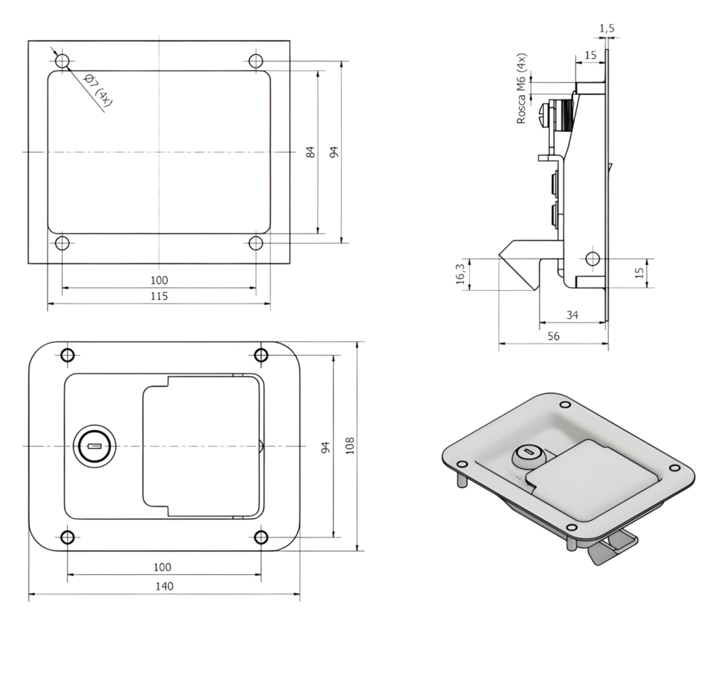 8 Fecho para Gerador Aco Preto Desenho Tecnico