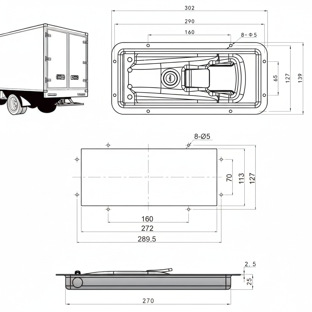2 Fecho de Trava Embutida CS Desenho Tecnico