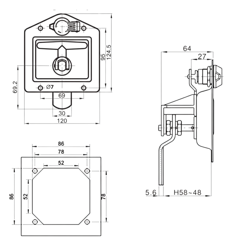 3 Fecho de Embutir TM Com Regulagem Desenho Tecnico