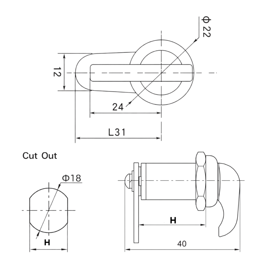 4 Fecho Lingueta Paco Inox Desenho tecnico