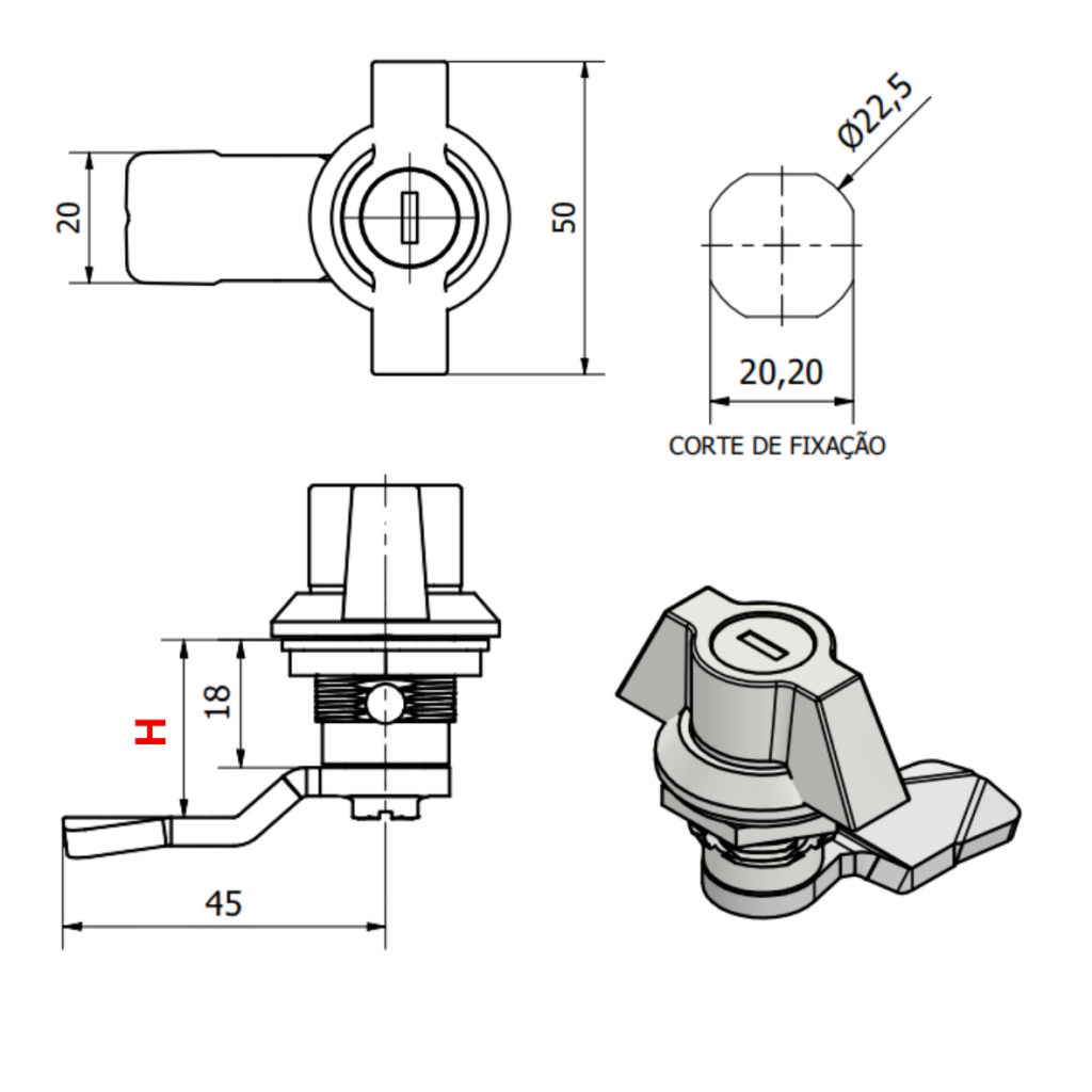 6 Fecho Borboleta Desenho tecnico