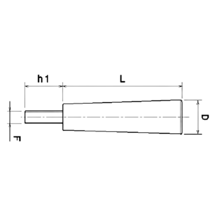 CABOS DE BAQUELITE FIXO 5 Desenho técnico de cabo de baquelite fixo com dimensões indicadas: h1, L, D, F.