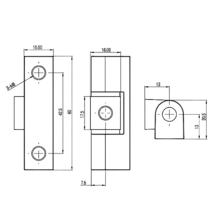 Dobradica Lateral 180° Desenho Tecnico