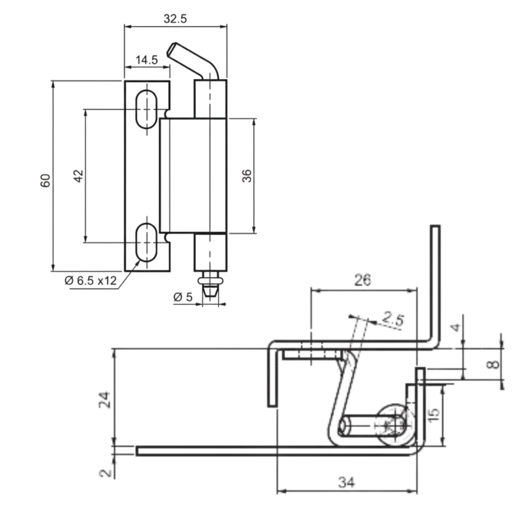 Dobradica Oculta 120° Pino Removivel Desneho Tecnico