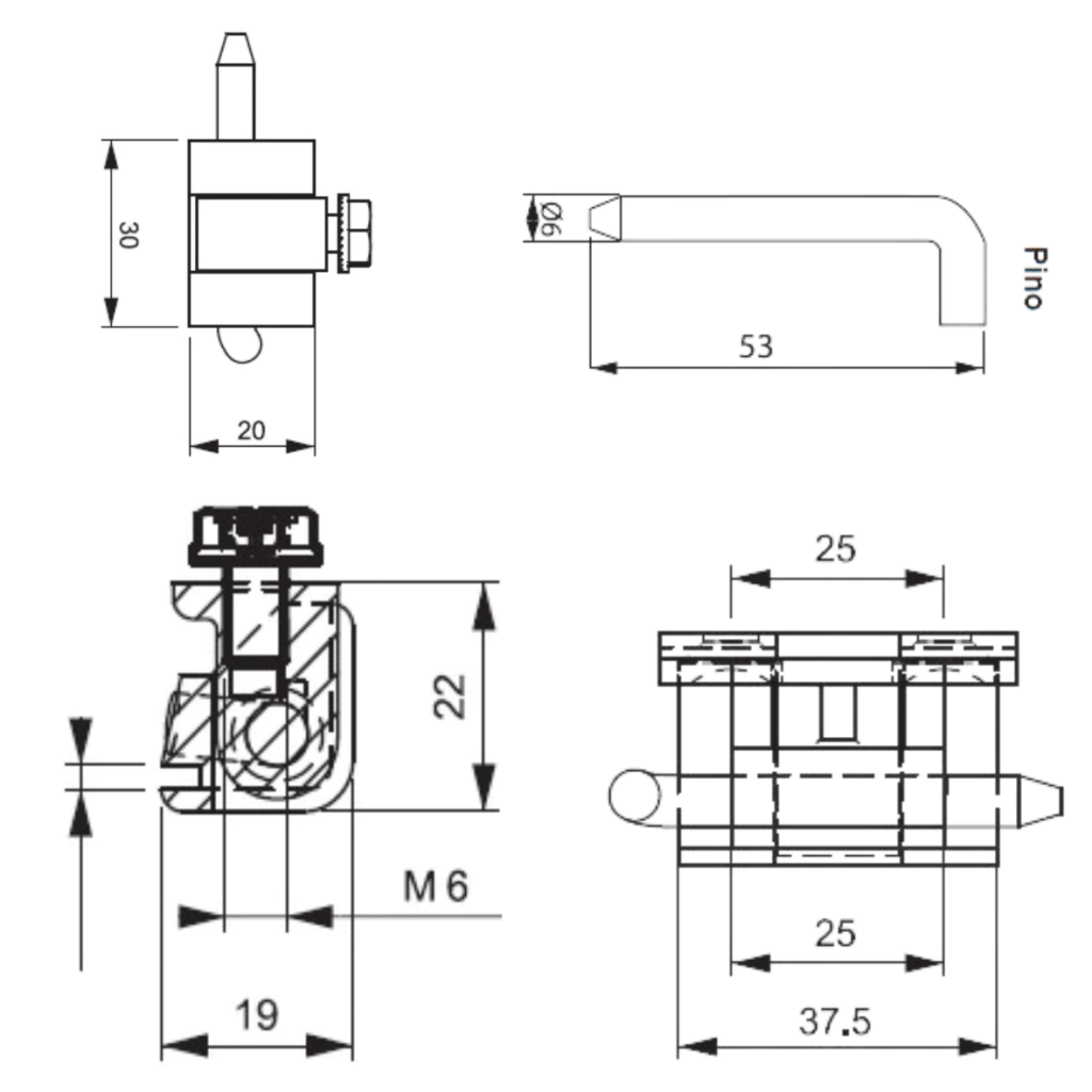 Dobradica Semi Embutida 1 furo Desenho Tecnico