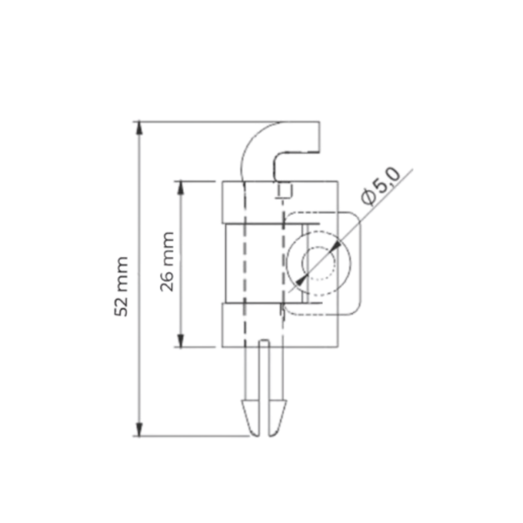 Dobradica Semi Embutida 1 furo Nylon Desenho Tecnico 1