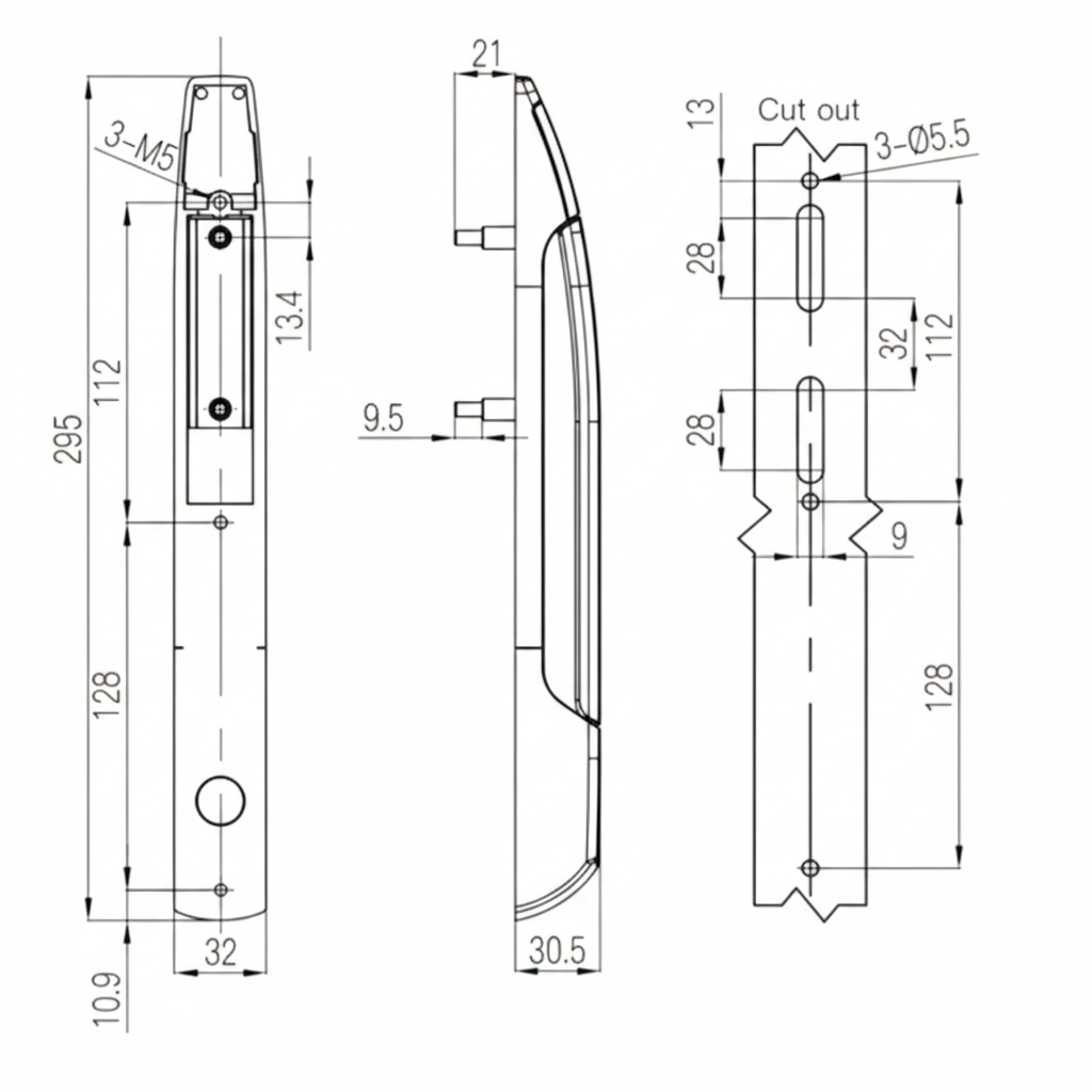 Fecho Escamoteavel Linear Desenho Tecnico