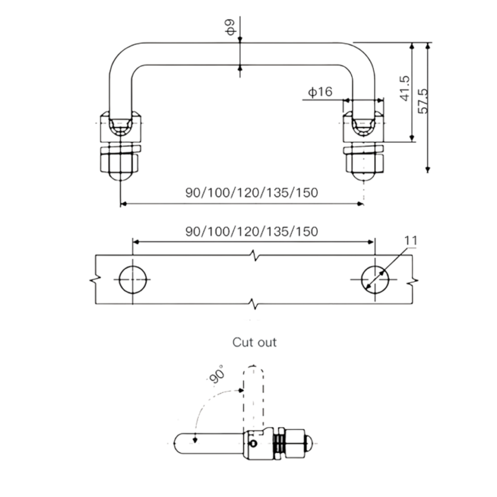 Puxador Industrial Retratil Inox Desenho Tecnico