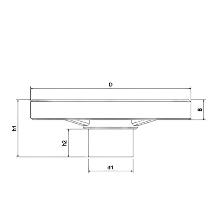 Desenho técnico do volante 2 raios com dimensões marcadas.