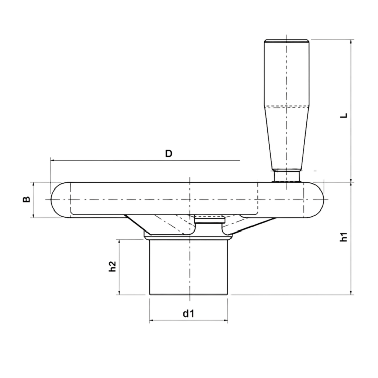 Diagrama VOLANTE 3 RAIOS COM CABO com medidas B, D, d1, h1 e h2