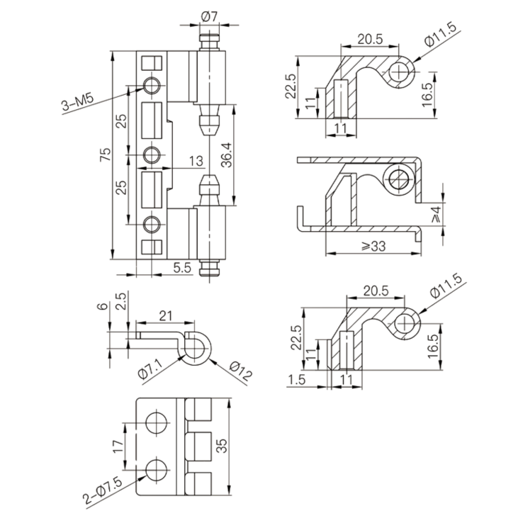 Dobradica de Porta Fundicao Preto Desenho Tecnico