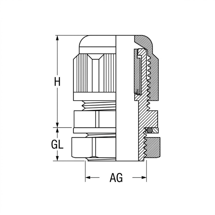 Prensa Cabo Nylon PG NPT Desenho Tecnico
