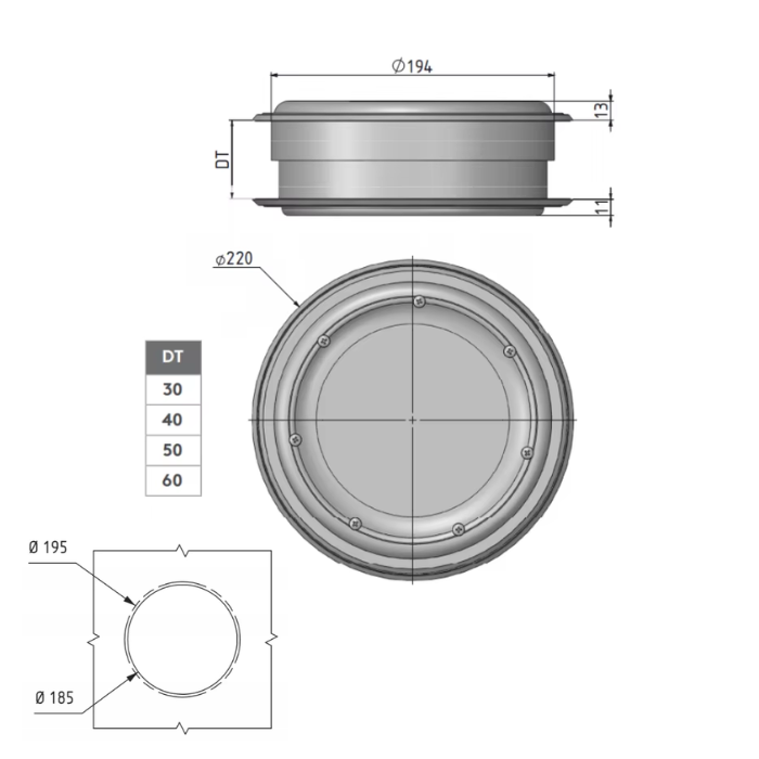 Visor de inspecao circular Desenho Tecnico