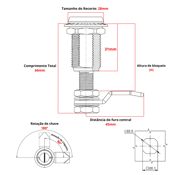 FECHO LINGUETA FENDA DE COMPRESSÃO AJUSTÁVEL INOX 316 5 Desenho Tecnico Fecho Lingueta de Compressao e regulagem H Fenda