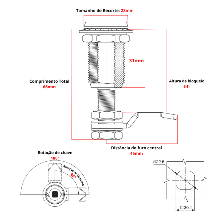 FECHO LINGUETA QUADRADO DE COMPRESSÃO AJUSTÁVEL INOX 304 5 Desenho Tecnico Fecho Lingueta de Compressao e regulagem H Quadrado