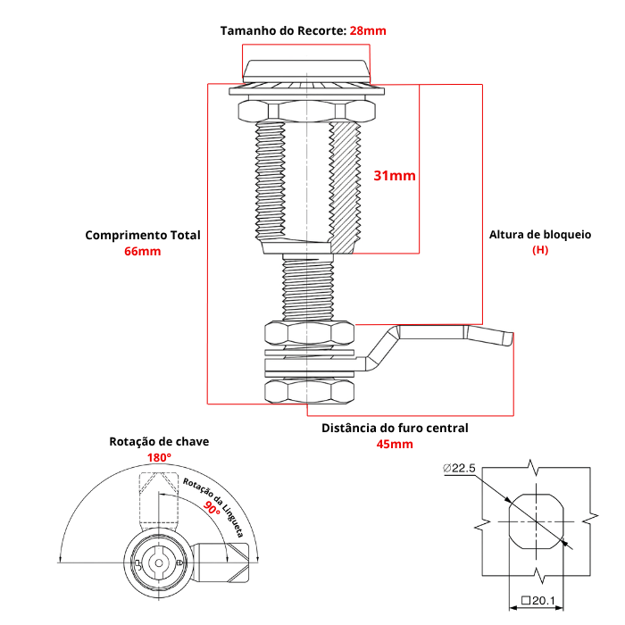 Desenho Tecnico Fecho Lingueta de Compressao e regulagem H Universal